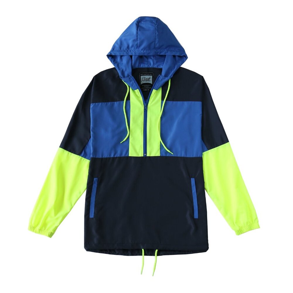 Men's Color Bloack Windbreaker Hooded Jacket for Hiking Trip Size M